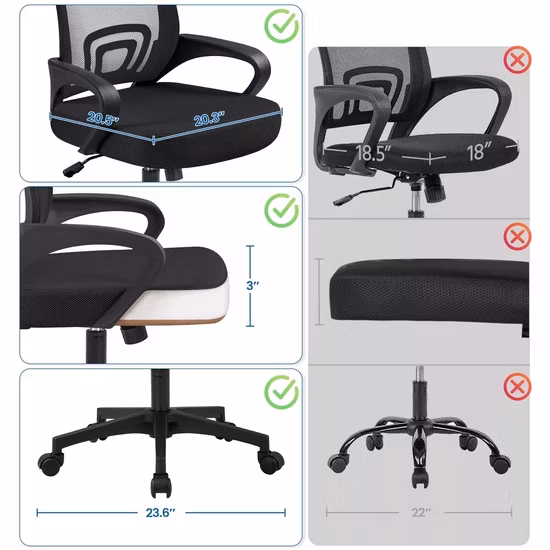 Günstiger ergonomischer Bürostuhl mit Rückenlehne aus Netzstoff und Kopfstütze